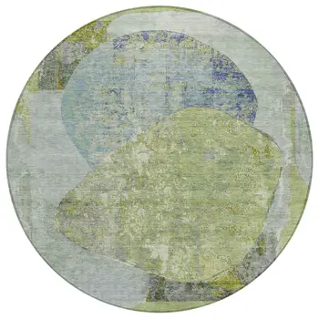 8' Green And Blue Round Abstract Washable Indoor Outdoor Area Rug