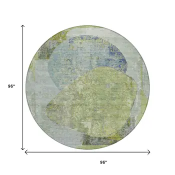 8' Green And Blue Round Abstract Washable Indoor Outdoor Area Rug