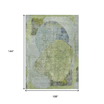 9' X 12' Green And Blue Abstract Washable Indoor Outdoor Area Rug
