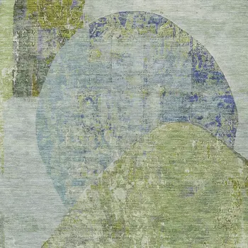 9' X 12' Green And Blue Abstract Washable Indoor Outdoor Area Rug