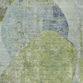 10' X 14' Green And Blue Abstract Washable Indoor Outdoor Area Rug