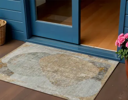 3' X 5' Gray And Rust Abstract Washable Indoor Outdoor Area Rug