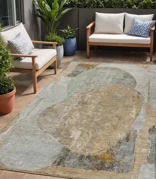 5' X 8' Gray And Rust Abstract Washable Indoor Outdoor Area Rug