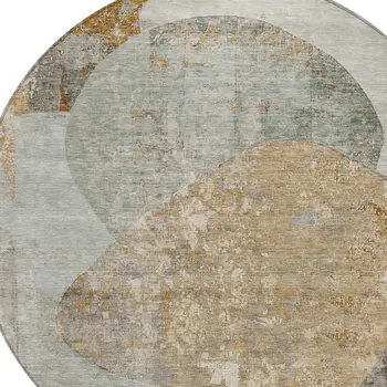 8' Gray And Rust Round Abstract Washable Indoor Outdoor Area Rug