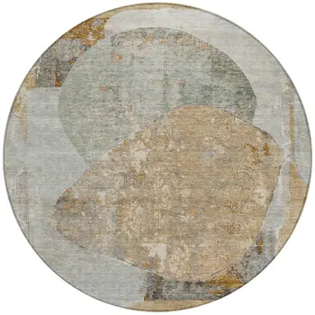 8' Gray And Rust Round Abstract Washable Indoor Outdoor Area Rug