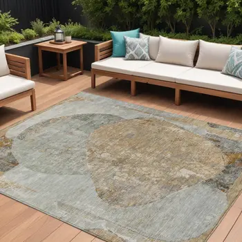 8' X 10' Gray And Rust Abstract Washable Indoor Outdoor Area Rug