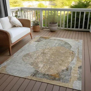 9' X 12' Gray And Rust Abstract Washable Indoor Outdoor Area Rug