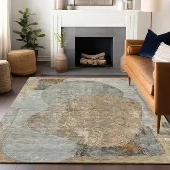 9' X 12' Gray And Rust Abstract Washable Indoor Outdoor Area Rug