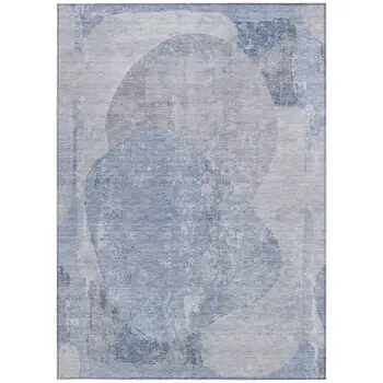 9' X 12' Sky Blue And Denim Blue Abstract Washable Indoor Outdoor Area Rug