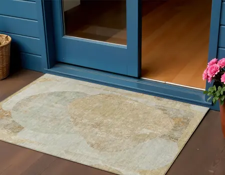3' X 5' Taupe And Beige Abstract Washable Indoor Outdoor Area Rug