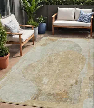 5' X 8' Taupe And Beige Abstract Washable Indoor Outdoor Area Rug