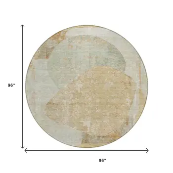 8' Taupe And Beige Round Abstract Washable Indoor Outdoor Area Rug