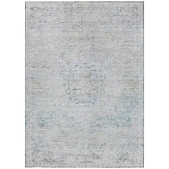 3' X 5' Beige And Blue Medallion Washable Indoor Outdoor Area Rug
