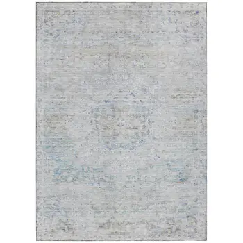 3' X 5' Beige And Blue Medallion Washable Indoor Outdoor Area Rug