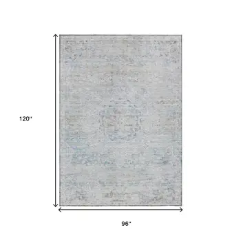 8' X 10' Beige And Blue Medallion Washable Indoor Outdoor Area Rug