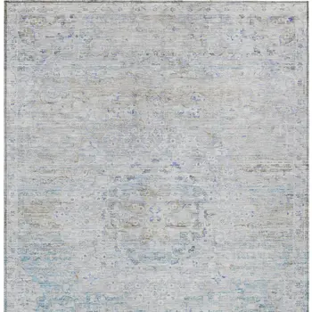 10' X 14' Beige And Blue Medallion Washable Indoor Outdoor Area Rug