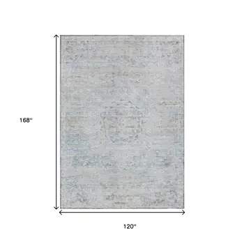 10' X 14' Beige And Blue Medallion Washable Indoor Outdoor Area Rug