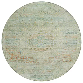 8' Sage And Copper Round Medallion Washable Indoor Outdoor Area Rug