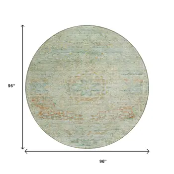 8' Sage And Copper Round Medallion Washable Indoor Outdoor Area Rug