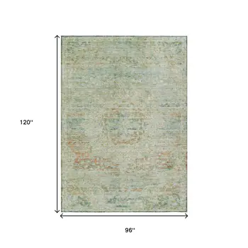 8' X 10' Sage And Copper Medallion Washable Indoor Outdoor Area Rug