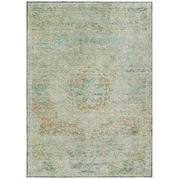 9' X 12' Sage And Copper Medallion Washable Indoor Outdoor Area Rug