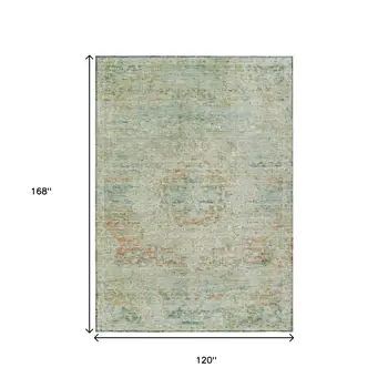 10' X 14' Sage And Copper Medallion Washable Indoor Outdoor Area Rug
