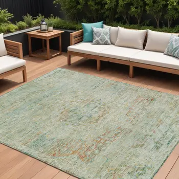 10' X 14' Sage And Copper Medallion Washable Indoor Outdoor Area Rug