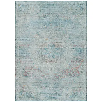 9' X 12' Sky Blue And Blush Medallion Washable Indoor Outdoor Area Rug