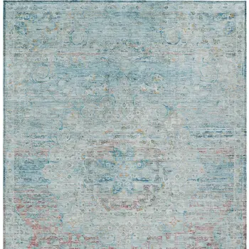 9' X 12' Sky Blue And Blush Medallion Washable Indoor Outdoor Area Rug