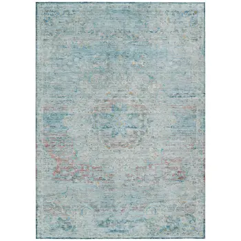 10' X 14' Sky Blue And Blush Medallion Washable Indoor Outdoor Area Rug