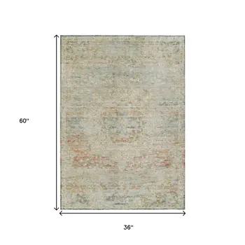 3' X 5' Tan And Beige Medallion Washable Indoor Outdoor Area Rug