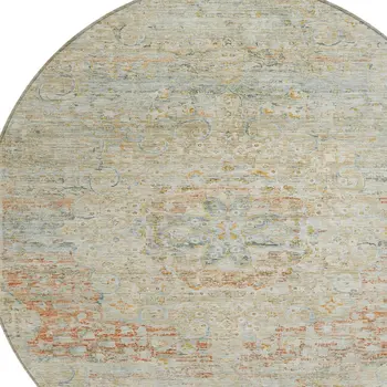 8' Tan And Beige Round Medallion Washable Indoor Outdoor Area Rug