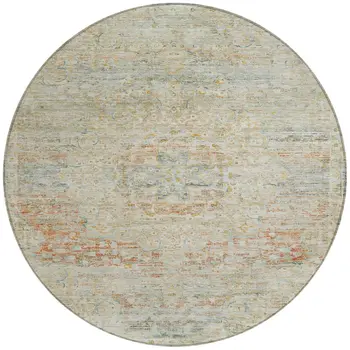 8' Tan And Beige Round Medallion Washable Indoor Outdoor Area Rug