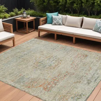 8' X 10' Tan And Beige Medallion Washable Indoor Outdoor Area Rug