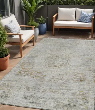 5' X 8' Taupe And Beige Medallion Washable Indoor Outdoor Area Rug