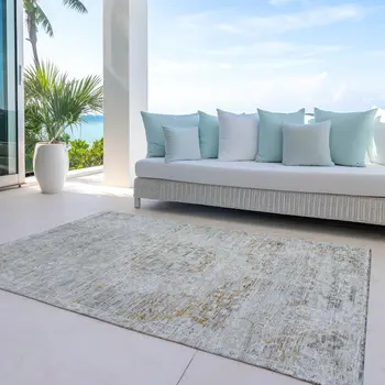 5' X 8' Taupe And Beige Medallion Washable Indoor Outdoor Area Rug