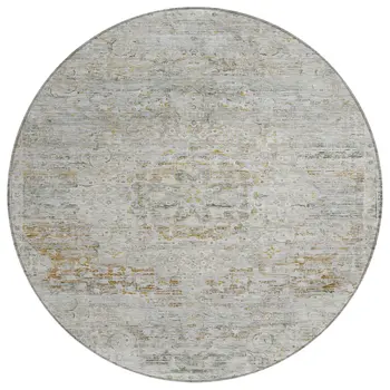 8' Taupe And Beige Round Medallion Washable Indoor Outdoor Area Rug