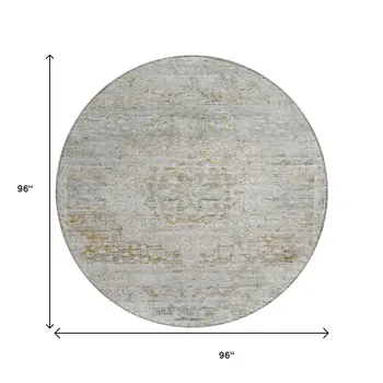 8' Taupe And Beige Round Medallion Washable Indoor Outdoor Area Rug