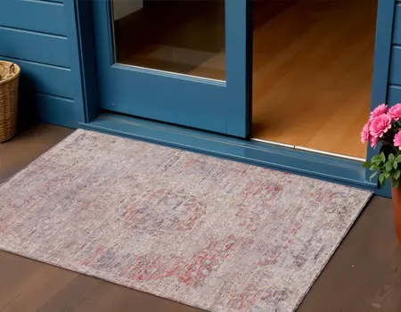 3' X 5' Terra Cotta And Beige Medallion Washable Indoor Outdoor Area Rug