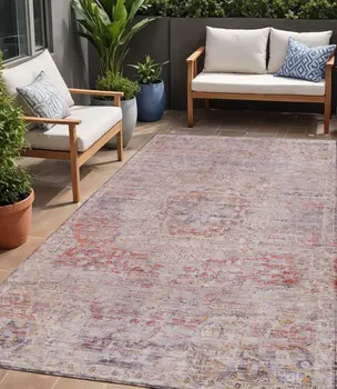 5' X 8' Terra Cotta And Beige Medallion Washable Indoor Outdoor Area Rug