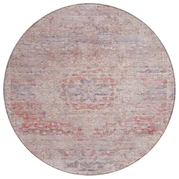 8' Terra Cotta And Beige Round Medallion Washable Indoor Outdoor Area Rug
