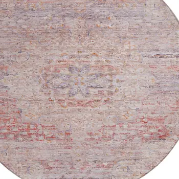 8' Terra Cotta And Beige Round Medallion Washable Indoor Outdoor Area Rug
