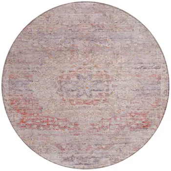 8' Terra Cotta And Beige Round Medallion Washable Indoor Outdoor Area Rug