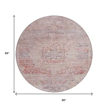 8' Terra Cotta And Beige Round Medallion Washable Indoor Outdoor Area Rug