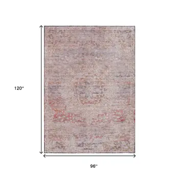 8' X 10' Terra Cotta And Beige Medallion Washable Indoor Outdoor Area Rug