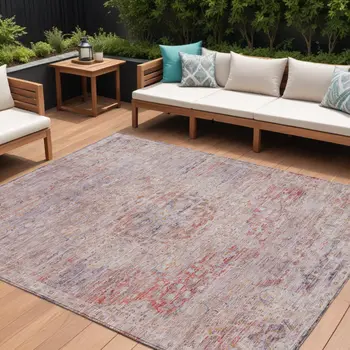 8' X 10' Terra Cotta And Beige Medallion Washable Indoor Outdoor Area Rug
