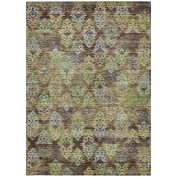 3' X 5' Brown Green And Blue Aztec Washable Indoor Outdoor Area Rug