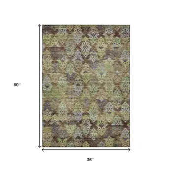 3' X 5' Brown Green And Blue Aztec Washable Indoor Outdoor Area Rug