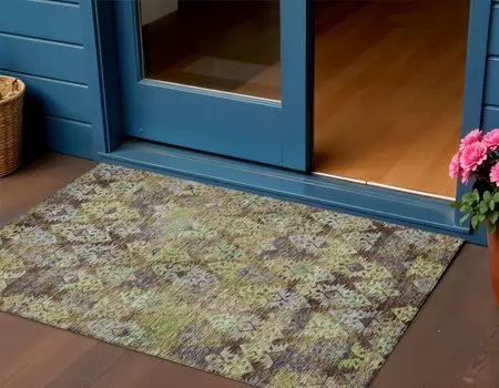 3' X 5' Brown Green And Blue Aztec Washable Indoor Outdoor Area Rug