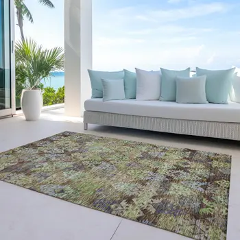 3' X 5' Brown Green And Blue Aztec Washable Indoor Outdoor Area Rug